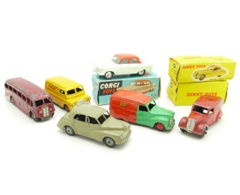 A Corgi Toys 207 Standard Vanguard III Saloon, boxed, five Dinky Toys and two empty Dinky Toys boxes