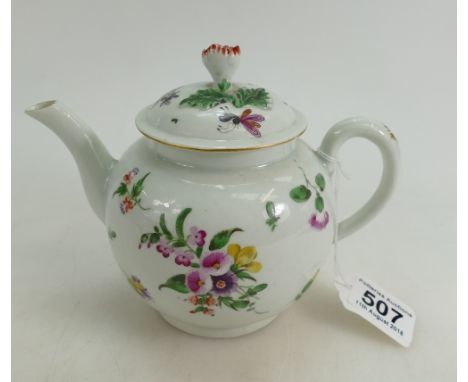 18th/19th Century Worcester polychrome teapot and cover decorated with flowers, height 15cm