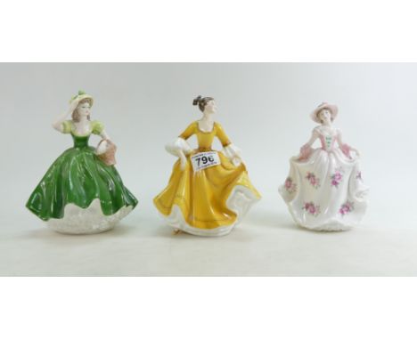 Coalport lady figure Summer Breeze, Royal Doulton figure Stephanie HN2807 and Royal Worcester figure Sweet Rose (3)
