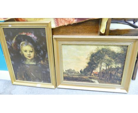 Two framed oil on canvas prints, one landscape and one portrait (2)