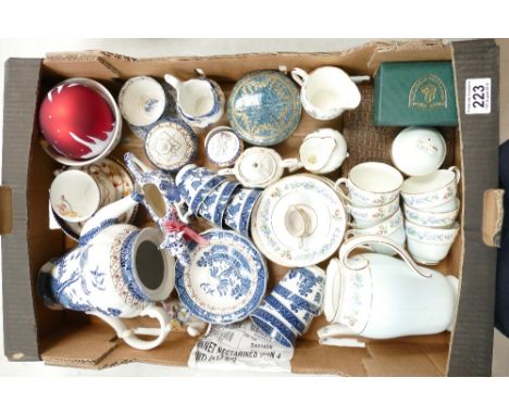 A mixed collection of ceramic items to include - decorative Booths Real Old Willow patterned tea ware Royal Crown Derby minia