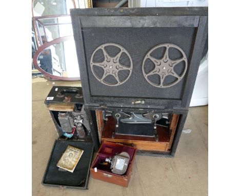 Vintage 8mm Revere branded cased projector, matching camera and similar cased film splicer(3)