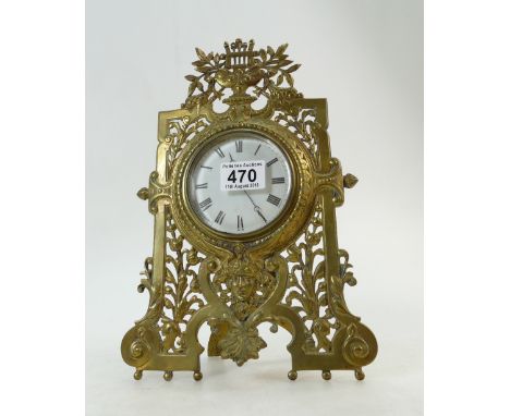Ornate brass picture frame mantle clock with French balance movement, height 32cm