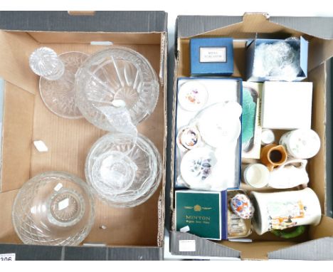 A mixed collection of items to include Royal Worcester pin trays, crown devon Tankard, glass ware etc (2 trays)