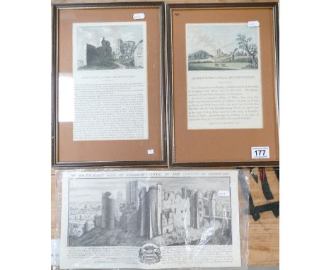 A collection of framed late 19th century prints titled Abergavenny Castle' plate one and plate two together with unframed sim