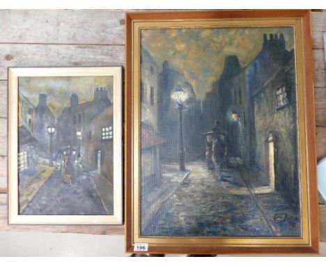 Large Oil on Board framed street scene signed Eric Dickins 70 and similar smaller item. (2).