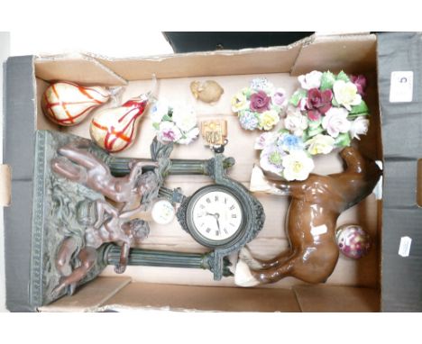 A mixed collection of ceramic items to include - Beswick 818 Shire, ceramic flower vases, bronzed decorative mantle clock, et