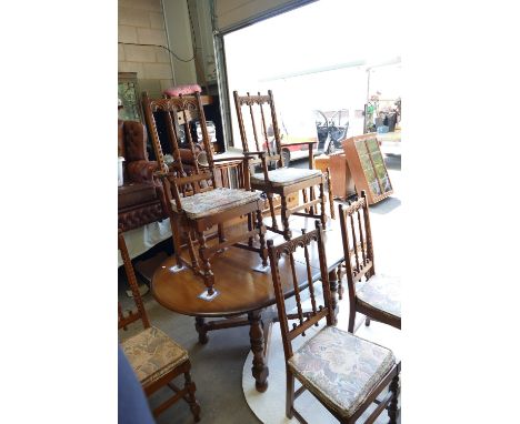 Ercol Jacobean style extending dining table and six matching chairs(7)