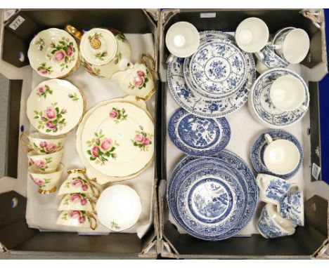 A large collection of ceramic tea ware to include Royal Albert English Beauty patterned tea set, blue and white Ironstone Joh