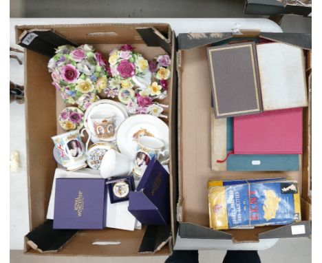 A mixed collection of items to include - decorative ceramic flower vases, commemorative cups and saucers Royal Worcester trin