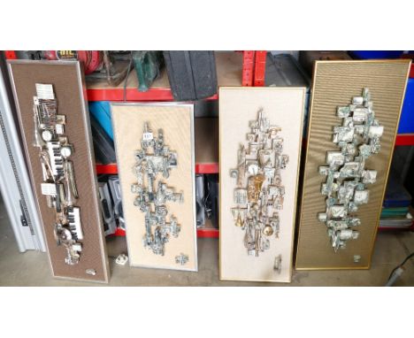 Mid Century Bowen Williams ceramic montages, inset contemporary frame, titled Music Time, The Potts, Music Maker and The Angl