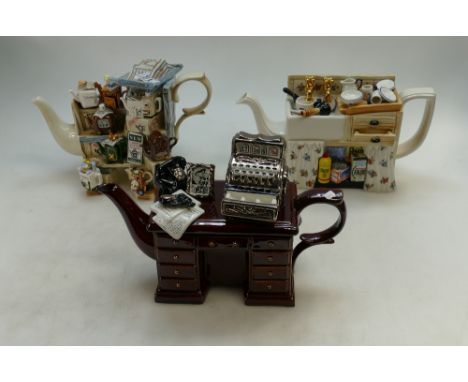 A collection of Cardew type teapots to include The Cardew Collectable Teapot Stall, The Kitchen Sink, and The Detectives Desk