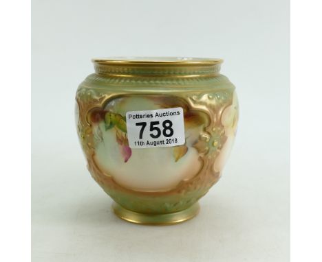 Royal Worcester 19th century planter decorated with panels of handpainted roses, diameter 13cm