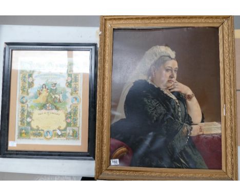 Large framed print of Queen Victoria and a similar Masonic themed item (2)