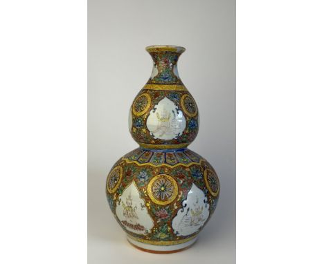 A very rare "Benjarong" yellow ground double gourd vaseChina, Qing Dynasty (1644 - 1912), Daoguang (1820 - 1850)Bencharong is