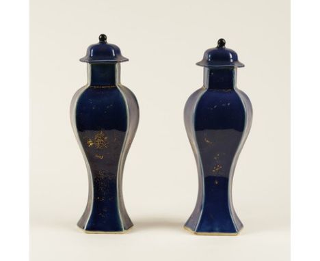 A pair of gilt and powder-blue porcelain vases and lidsChina, Qing Dynasty (1644 - 1912), Qianlong (1735 - 1796)Provenance: F