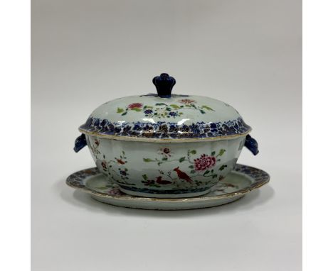 A famille rose porcelain soup tureen, cover and standChina, Qing Dynasty (1644 - 1912), Qianlong (1735 - 1796)Finely decorate