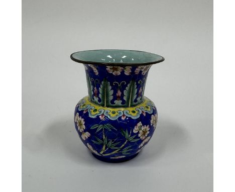A fine Canton enamel cobalt ground "zhadou" vaseChina, Qing Dynasty (1644 - 1912), Qianlong (1735 - 1796)Provenance: French p