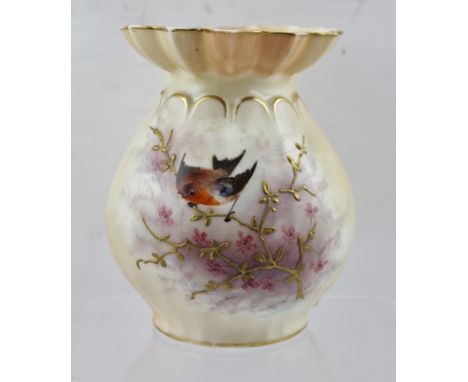 LOCKE AND CO OF WORCESTER (EDWARD LOCKE & CO) A LATE VICTORIAN PORCELAIN VASE, of fluted rim design, blush ivory ground, hand