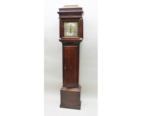 SAM HOLBIN, BITTON A PRINCIPALLY 18TH/19TH CENTURY OAK LONGCASE CLOCK having star inlaid case with column hood, lantern style