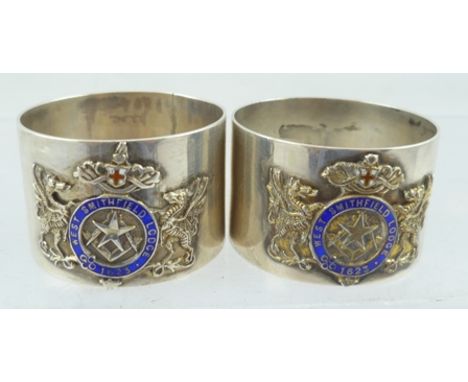 A.C. BLOXHAM LTD. A PAIR OF EARLY 20TH CENTURY MASONIC SILVER NAPKIN RINGS, bears "West Smithfield Lodge" crest, Birmingham 1