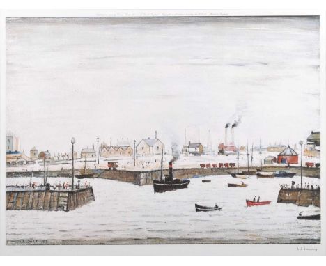 L.S. Lowry R.A. (British 1887-1976) "The Harbour" Signed in pencil in the margin, with Fine Art Trade Guild blind stamp, publ