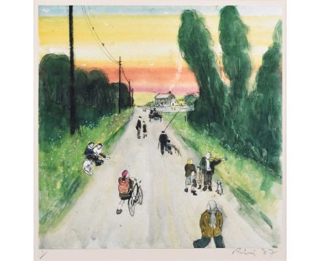 Harold Riley (British 1934-2023) Rural lane with figures Signed and dated '87 in pencil in the margin, numbered 1/, limited e