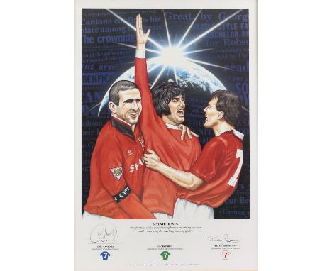 Football - 'Seventh Heaven' limited edition print 262/350 signed by George Best, Eric Cantona & Bryan Robson mounted, framed 