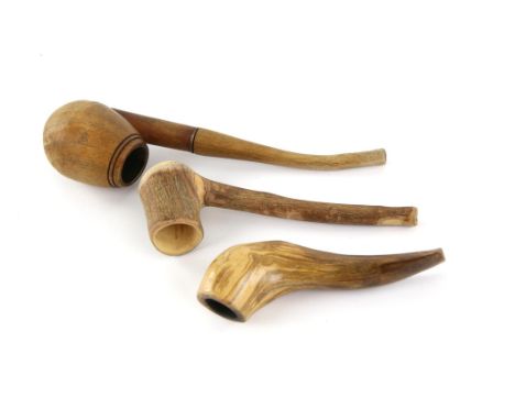 The Lord of the Rings - 3 Hobbit smoking pipes, 1 made as a prop for the films and 2 functioning pipes made from wood for use
