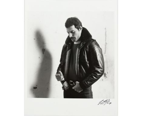 Queen - Original warm tone silver gelatin print-portrait of Freddie Mercury in leather jacket, Munich 1981, this is the cover