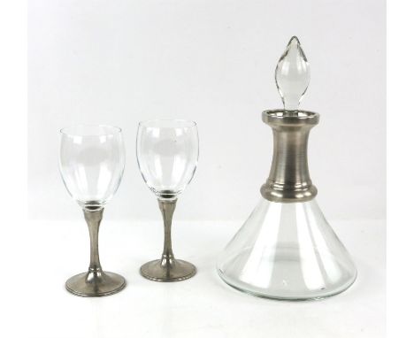 The Lord of the Rings - glass and metal carafe and matching pair of glasses used as set dressing in Gondor. (3) Provenance: T
