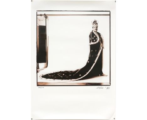 Queen A2 limited edition signed print of Freddie Mercury in his Royal Robes by photographer Peter Hince, No 719/200, 59 x 75 