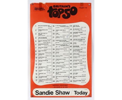 Four UK Top 50 Record shop posters 1967-68, including releases by the likes of The Beatles, Pink Floyd, Small Faces, Rolling 