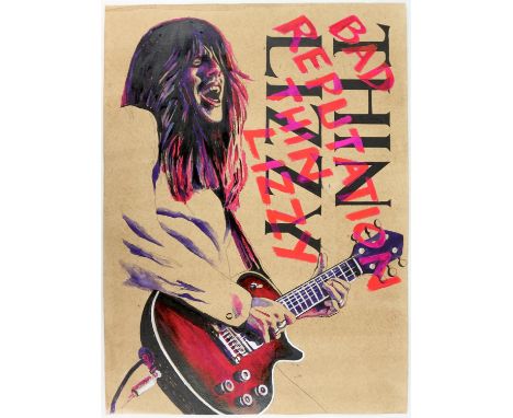 Thin Lizzy 'Bad Reputation' - Original hand painted artwork on thick paper by John Judkins, signed and dated, flat, 56 x 76 c