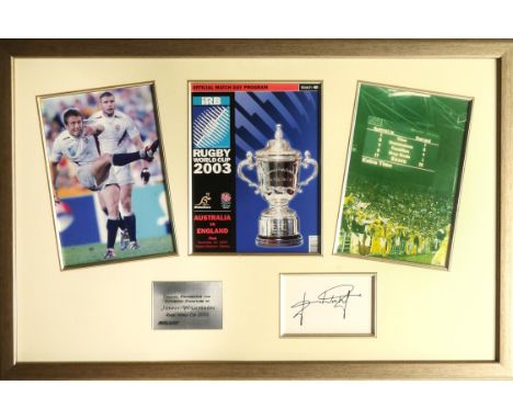 Rugby - Johnny Wilkinson signed photograph in framed display with an original programme from the Rugby World Cup 2003, with c