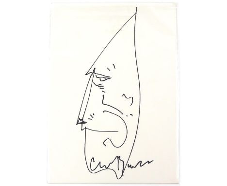 Clive Barker (1952) English playwright, novelist, film director, and visual artist, an original sketch and signature on card.
