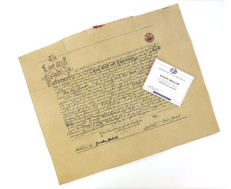Sleepy Hollow (1999) prop will for Peter Van Garrett who meets his death at the hands of the Headless Horseman, with Premiere