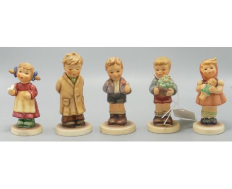 Goebel Hummel Figures Lucky Charmer, First Bloom, To Shy to Sing, No Thank You &amp; Doll Girl, tallest 10cm(5) 