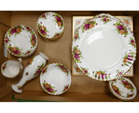 Royal Albert Old Country Rose Patterned items to include Dinner plates, cake plate, coffee &amp; tea saucers, fruit bowls etc