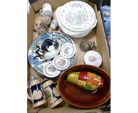 A mixed collection of items to include Royal Doulton Brambly Hedge Miniature Season Plates, German Beer Steins, Beswick figur