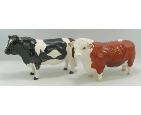 Beswick Friesian Bull &amp; Hereford Bull, both with damaged ears(2) 