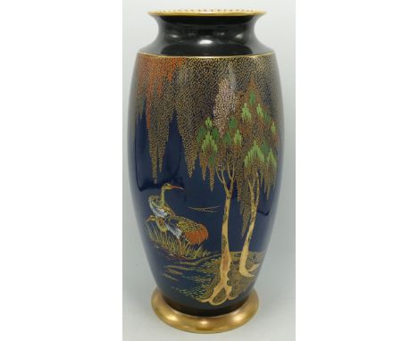 Large Carltonware Bird of Paradise  on Blue Ground Vase, height 32cm 