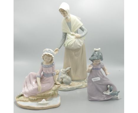 Nao figure of a lady with rabbits together with girl playing with a dog and a girl sitting by a pond (3) 