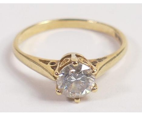 18ct gold fully UK hallmarked solitaire white stone ring, size O, weight 2.6g 