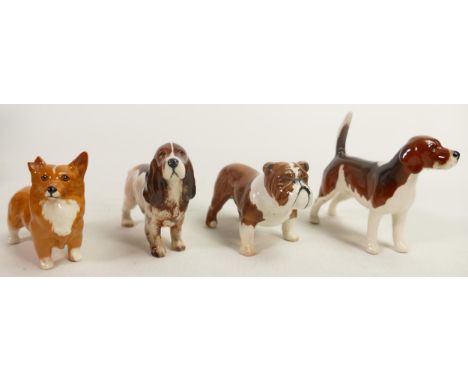 Four Small Beswick Dogs to include Bulldog, Hound, Spaniel &amp; Corgi(4) 