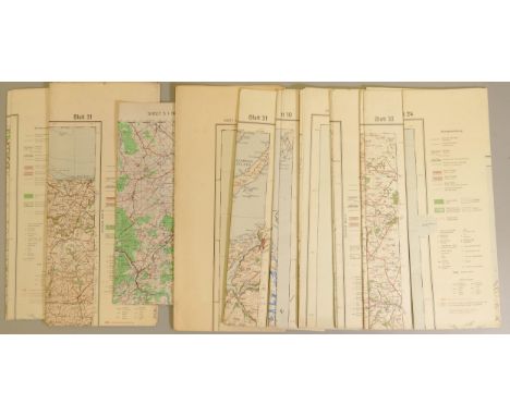 10 large paper WWII Ordnance Survey Maps of the UK &amp; Central Europe, mostly dated 1940 printed in both English &amp; Germ