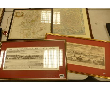 A collection of framed maps &amp; prints of Lichfield(4) 
