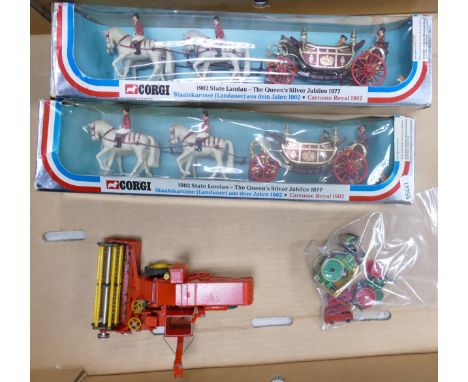 A mixed collection of items to include Corgi 41 1902 State Landau Silver Queen Elizabeth Jubilee 1977 x 2 , similar Massey Fe