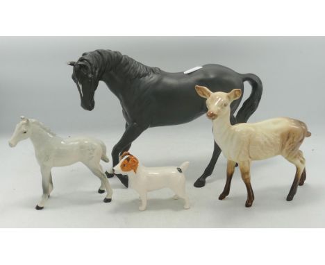 Beswick damaged figures including Black Beauty, Grey Foal, Jack Russell terrier &amp; Doe(4) 