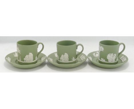 Three Wedgwood Sage Green Coffee Cans &amp; Saucers(3) 